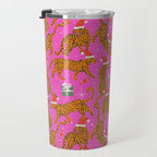 Fashionable cats with Christmas hats and gifts in fuchsia pink background  Travel Mug Gallery Image 3