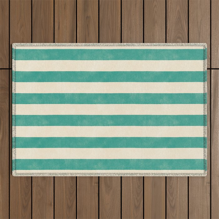 Cabana Stripe - teal and cream Outdoor Rug Gallery Image 1