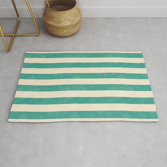 Cabana Stripe - teal and cream Rug Gallery Image 1