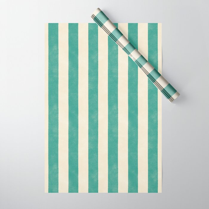 Cabana Stripe - teal and cream Wrapping Paper Gallery Image 1