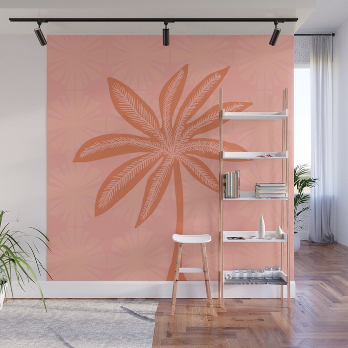 mod palms, pink Wall Mural Gallery Image 1