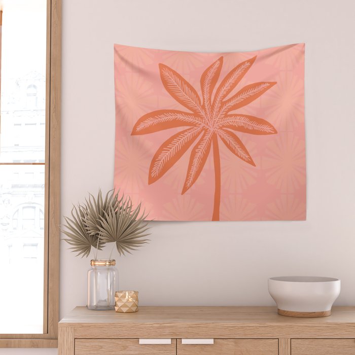 mod palms, pink Wall Tapestry Gallery Image 2