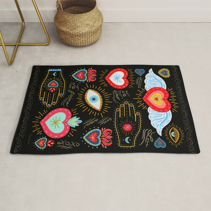 Milagro Love Hearts - Black Rug Gallery Image 1