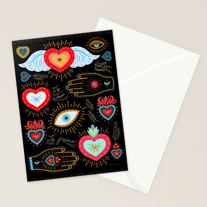 Milagro Love Hearts - Black Stationery Card Gallery Image 2
