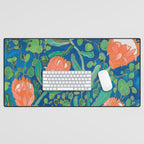 Coral Proteas on Blue Pattern Painting Desk Mat Gallery Image 1