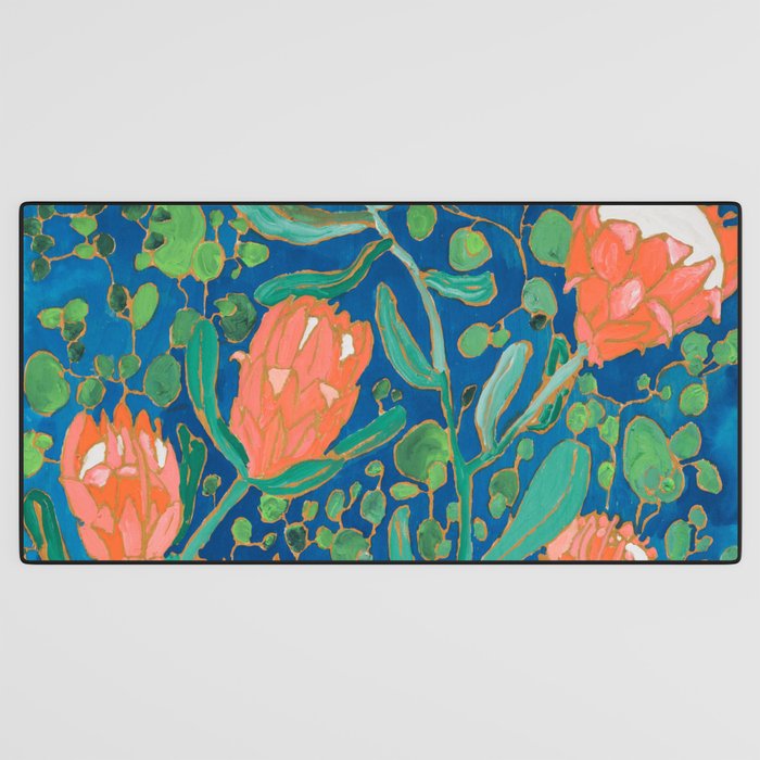 Coral Proteas on Blue Pattern Painting Desk Mat Gallery Image 3