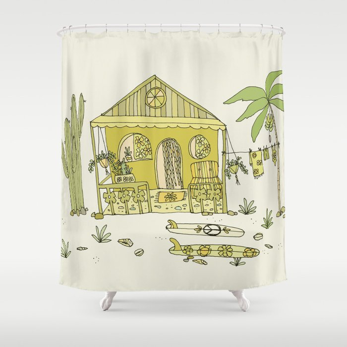 simple living costa rica pura vida // retro surf art by surfy birdy Shower Curtain Gallery Image 1