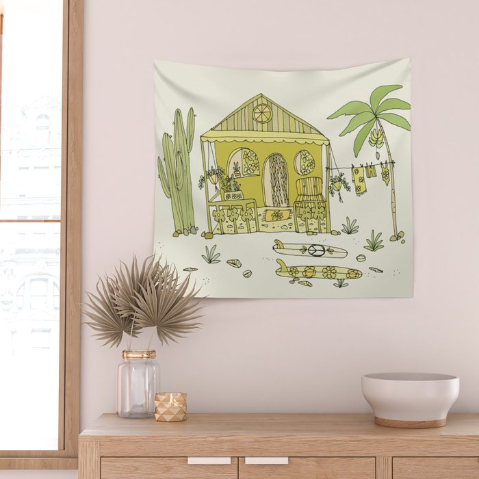 simple living costa rica pura vida // retro surf art by surfy birdy Wall Tapestry Gallery Image 2