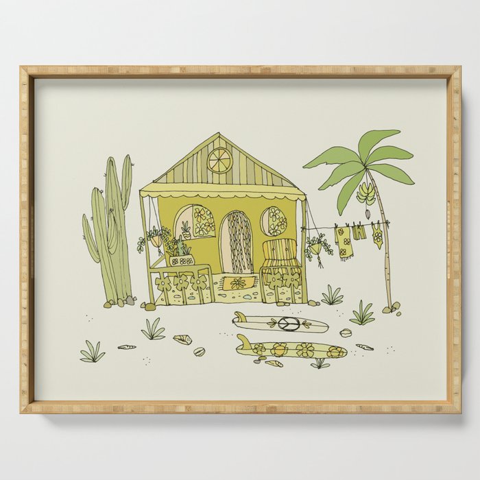 simple living costa rica pura vida // retro surf art by surfy birdy Serving Tray Gallery Image 1