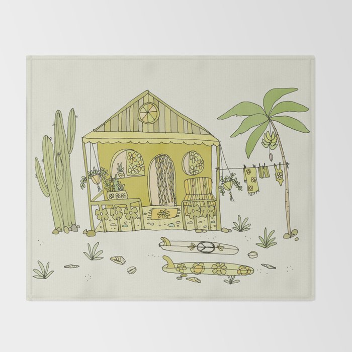 simple living costa rica pura vida // retro surf art by surfy birdy Throw Blanket Gallery Image 2