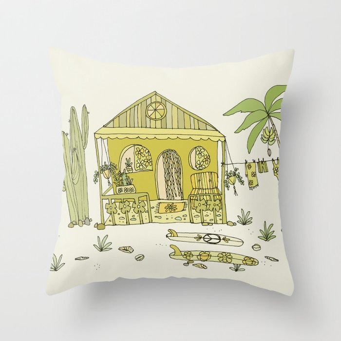 simple living costa rica pura vida // retro surf art by surfy birdy Throw Pillow Gallery Image 6
