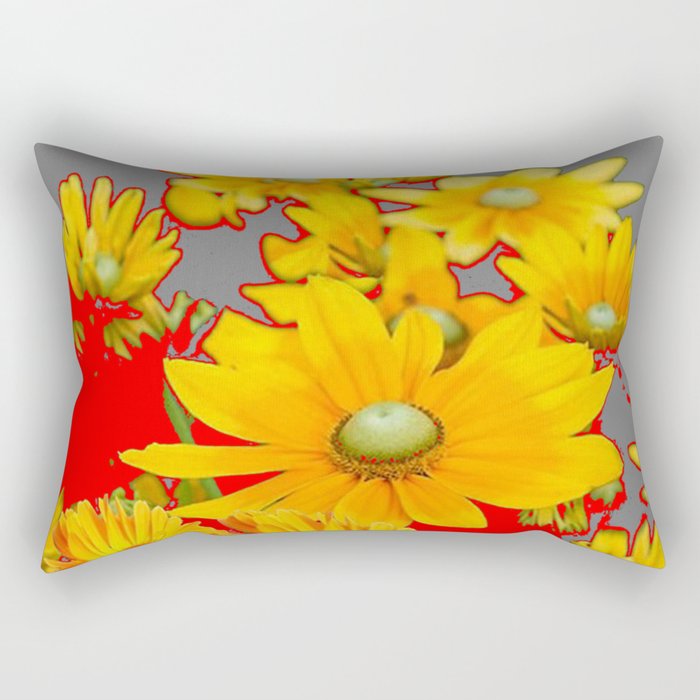 MODERN YELLOW FLOWERS GREY-RED ART Rectangular Pillow Gallery Image 1