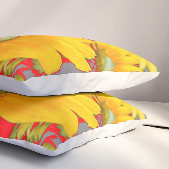 MODERN YELLOW FLOWERS GREY-RED ART Pillow Sham Gallery Image 3