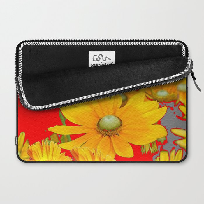 MODERN YELLOW FLOWERS GREY-RED ART Laptop Sleeve Gallery Image 2