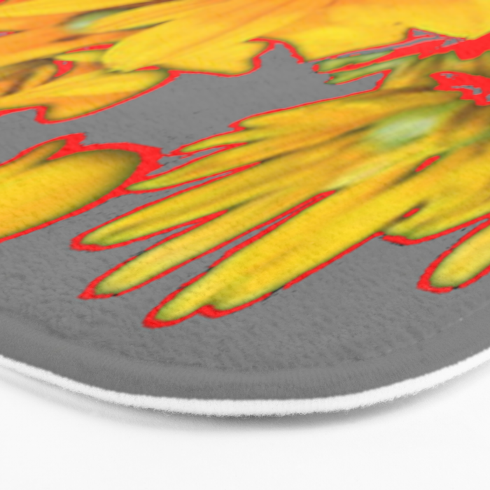 MODERN YELLOW FLOWERS GREY-RED ART Bath Mat Gallery Image 3