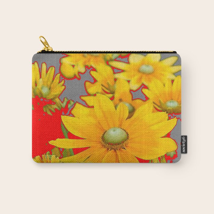 MODERN YELLOW FLOWERS GREY-RED ART Carry All Pouch Gallery Image 1