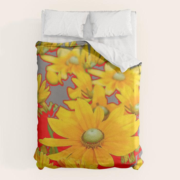 MODERN YELLOW FLOWERS GREY-RED ART Duvet Cover Gallery Image 6