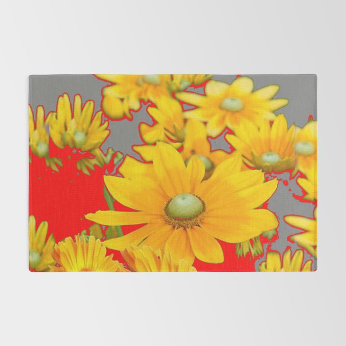 MODERN YELLOW FLOWERS GREY-RED ART Rug Gallery Image 2