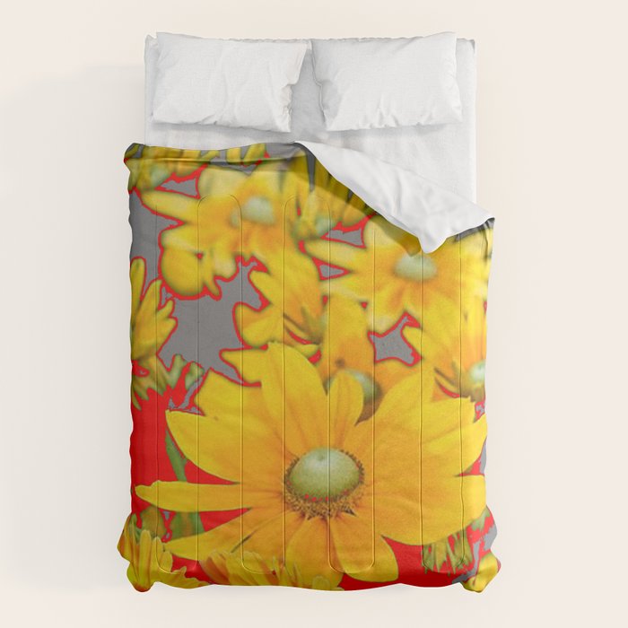 MODERN YELLOW FLOWERS GREY-RED ART Comforter Gallery Image 6