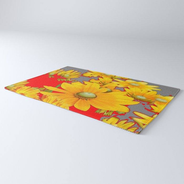 MODERN YELLOW FLOWERS GREY-RED ART Rug Gallery Image 3
