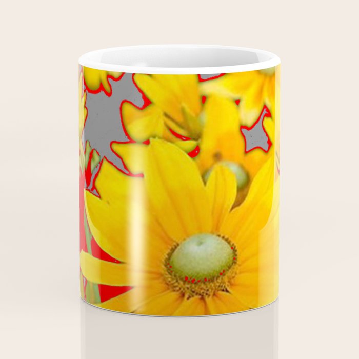MODERN YELLOW FLOWERS GREY-RED ART Coffee Mug Gallery Image 4