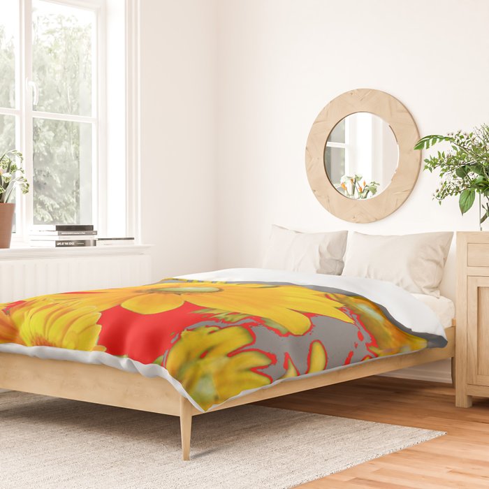 MODERN YELLOW FLOWERS GREY-RED ART Duvet Cover Gallery Image 2