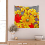 MODERN YELLOW FLOWERS GREY-RED ART Wall Tapestry Gallery Image 2