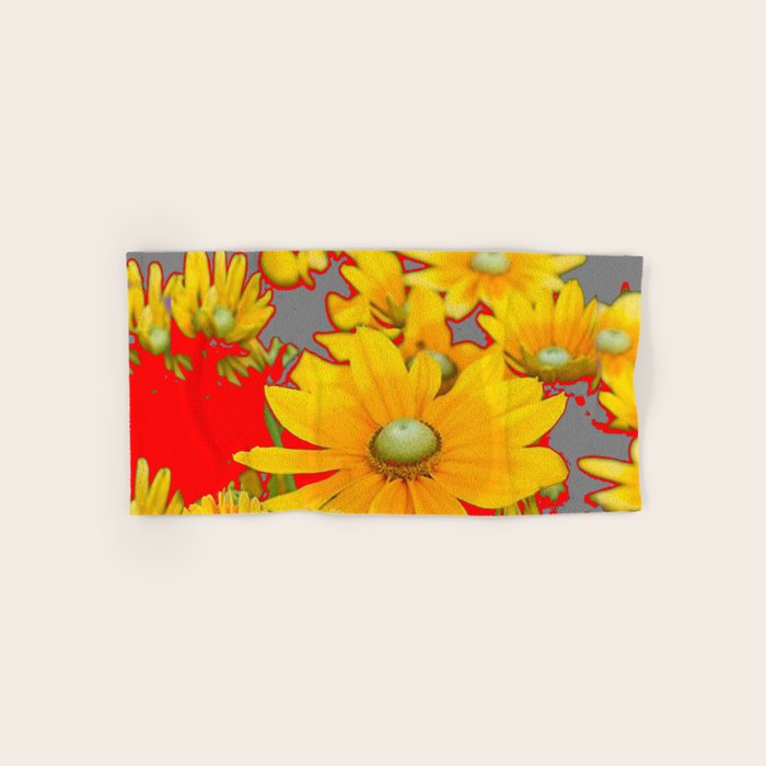 MODERN YELLOW FLOWERS GREY-RED ART Bath Towel Gallery Image 1