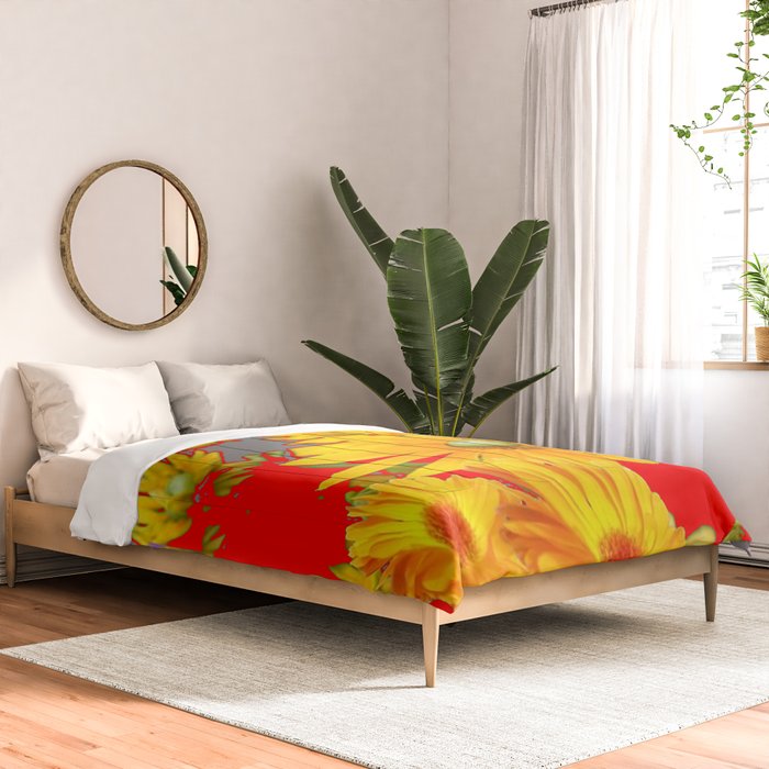 MODERN YELLOW FLOWERS GREY-RED ART Comforter Gallery Image 2