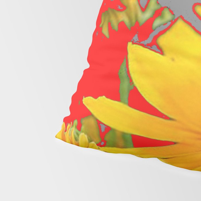 MODERN YELLOW FLOWERS GREY-RED ART Pillow Sham Gallery Image 4