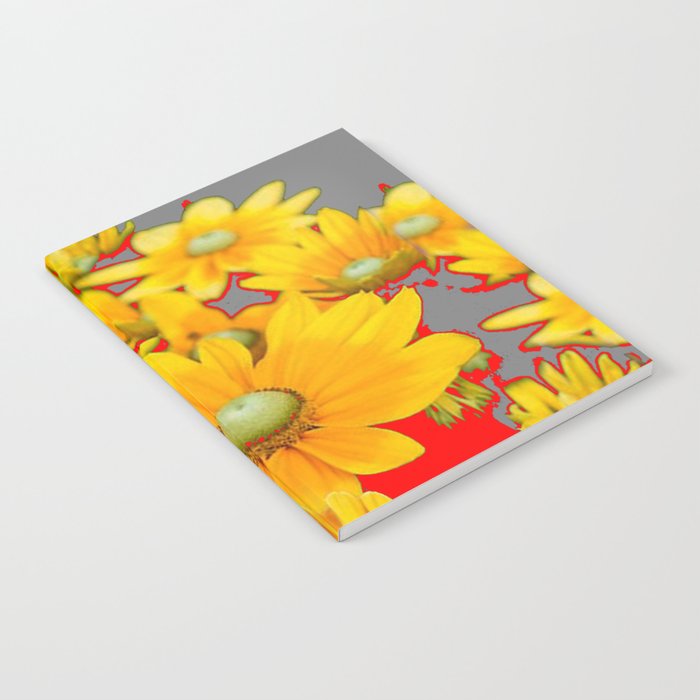 MODERN YELLOW FLOWERS GREY-RED ART Notebook Gallery Image 2