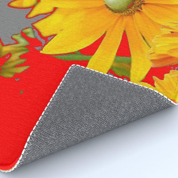 MODERN YELLOW FLOWERS GREY-RED ART Rug Gallery Image 4