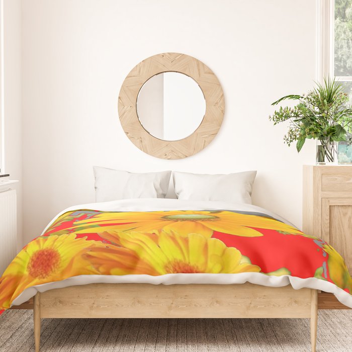 MODERN YELLOW FLOWERS GREY-RED ART Duvet Cover Gallery Image 3