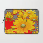 MODERN YELLOW FLOWERS GREY-RED ART Laptop Sleeve Gallery Image 1
