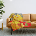 MODERN YELLOW FLOWERS GREY-RED ART Throw Blanket Gallery Image 1