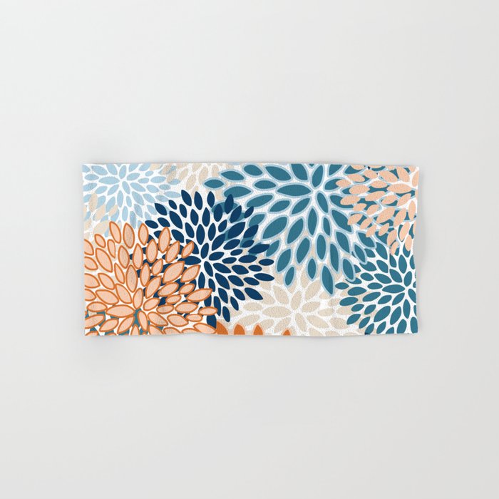 Floral Blooms, Teal, ;Blue, Orange Bath Towel Gallery Image 1