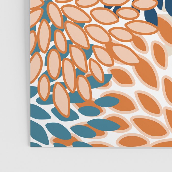 Floral Blooms, Teal, ;Blue, Orange Poster Gallery Image 3