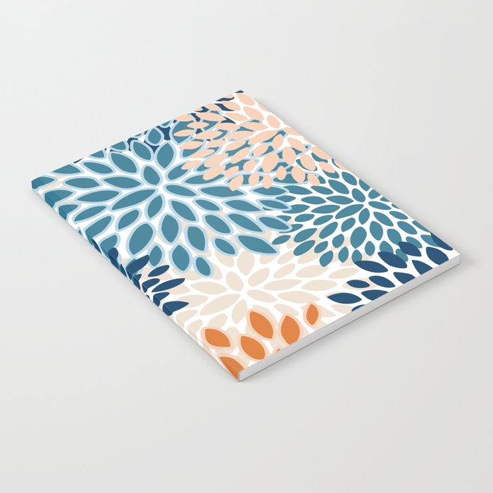 Floral Blooms, Teal, ;Blue, Orange Notebook Gallery Image 2