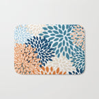 Floral Blooms, Teal, ;Blue, Orange Bath Mat Gallery Image 1