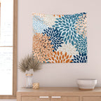 Floral Blooms, Teal, ;Blue, Orange Wall Tapestry Gallery Image 2