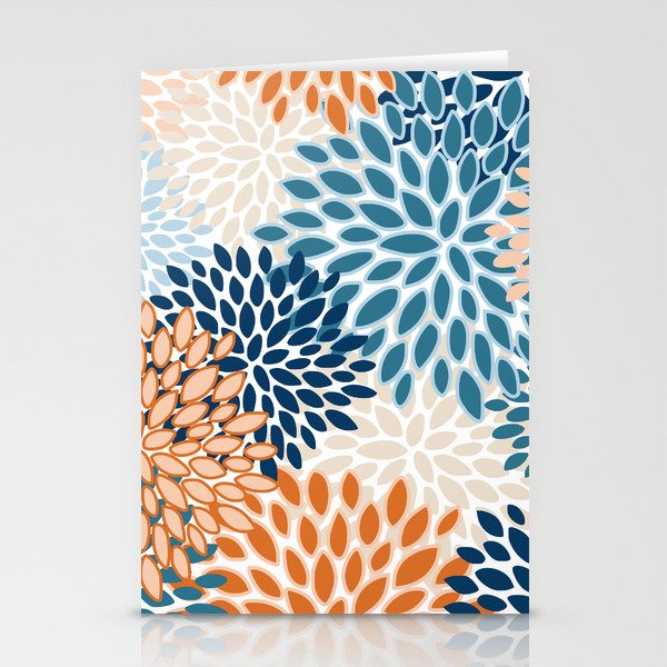 Floral Blooms, Teal, ;Blue, Orange Stationery Card Gallery Image 2