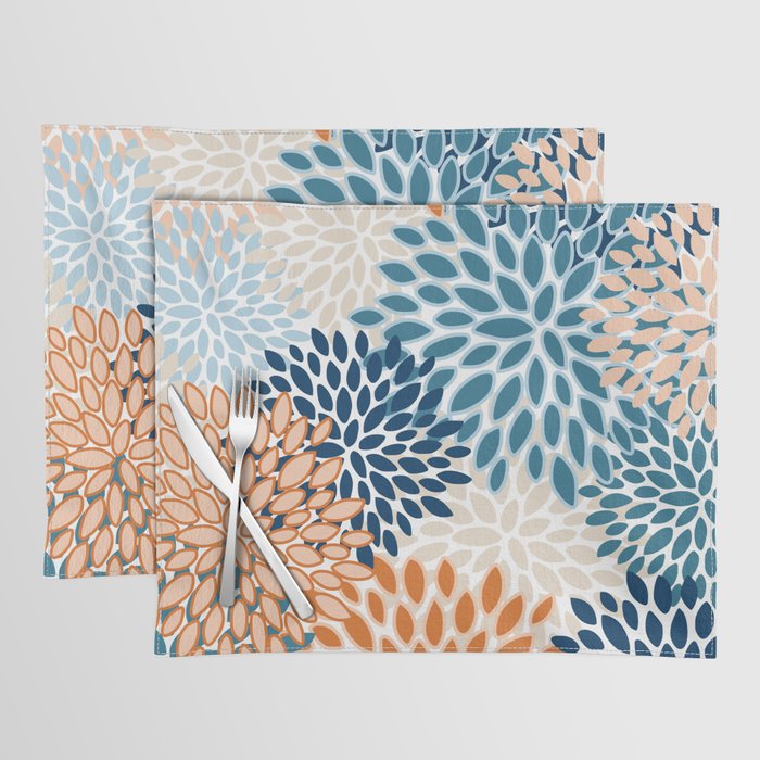 Floral Blooms, Teal, ;Blue, Orange Placemat Gallery Image 1
