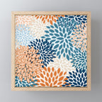 Floral Blooms, Teal, ;Blue, Orange Mini Art Print Gallery Image 1