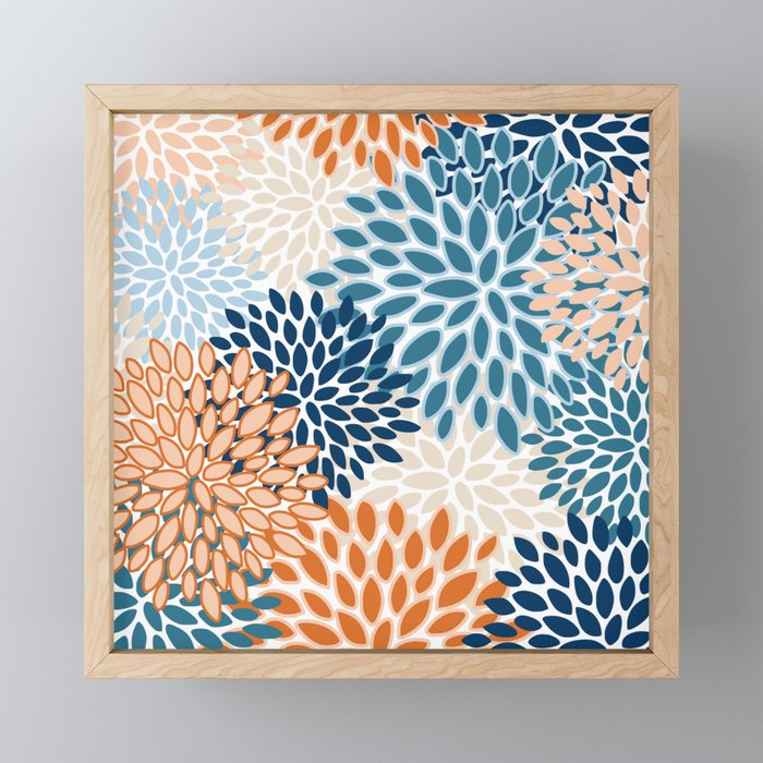 Floral Blooms, Teal, ;Blue, Orange Mini Art Print Gallery Image 1