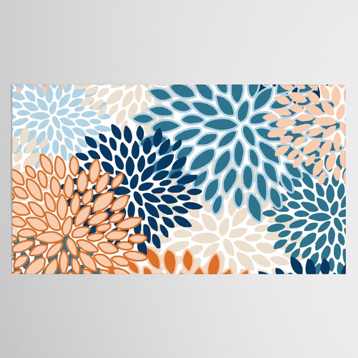 Floral Blooms, Teal, ;Blue, Orange Tablecloth Gallery Image 2