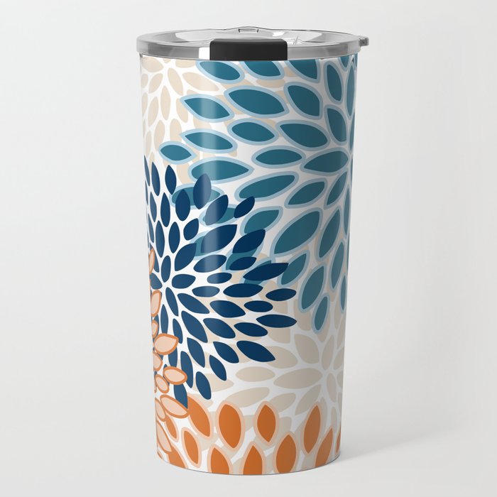 Floral Blooms, Teal, ;Blue, Orange Travel Mug Gallery Image 1