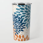 Floral Blooms, Teal, ;Blue, Orange Travel Mug Gallery Image 1