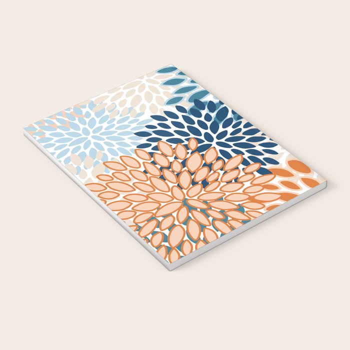 Floral Blooms, Teal, ;Blue, Orange Notebook Gallery Image 3
