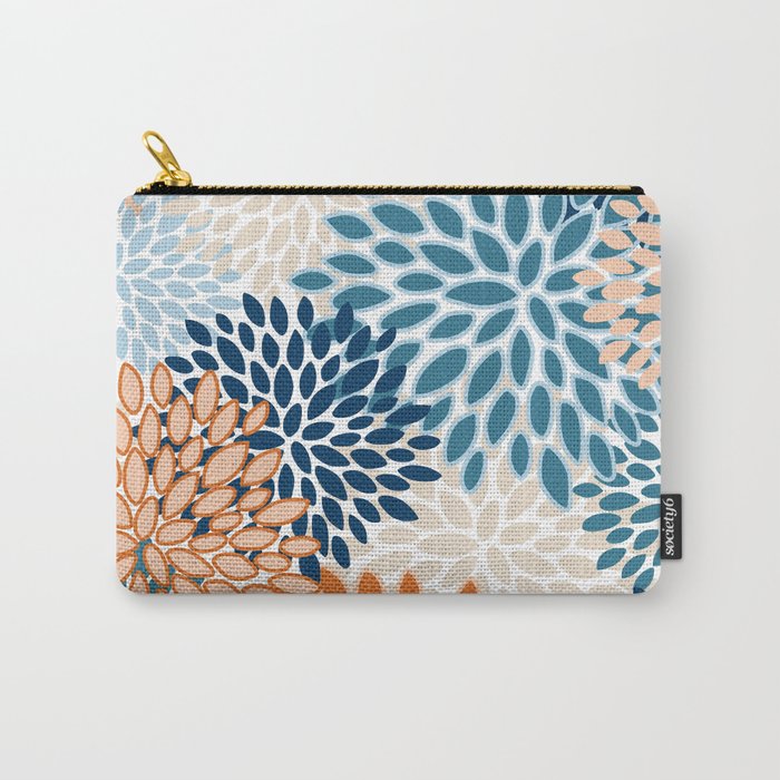 Floral Blooms, Teal, ;Blue, Orange Carry All Pouch Gallery Image 1