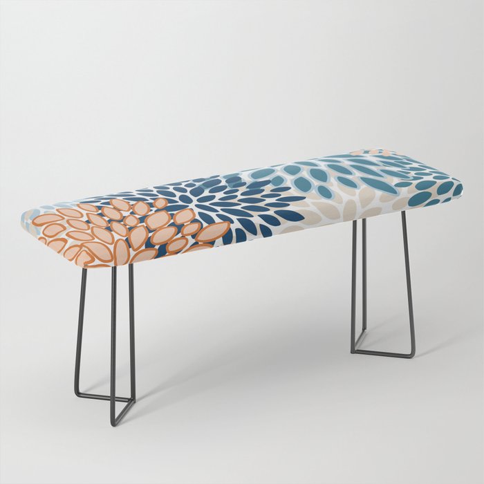 Floral Blooms, Teal, ;Blue, Orange Bench Gallery Image 1